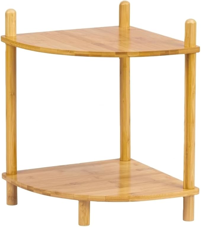 2-Tier Expandable Bamboo Corner Shelf Stand,Corner Bookshelf, Display Storage Shelves with Open Shelves, for Organization and Storage, Living Room, Home Office, Garage