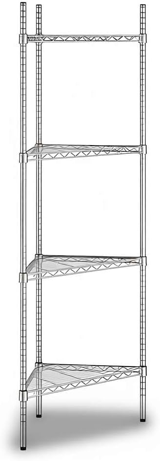 25" W x 18" D x 74" H NSF Chrome Triangle Heavy Duty Corner Shelving Kit, 4-Shelf Adjustable Wire Rack