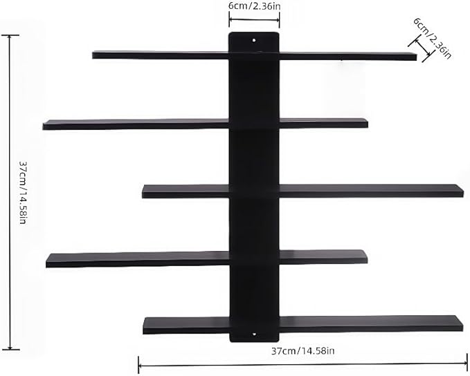 5-Tier Floating Wall Mounted Shelves, Wall Display Storage Shelf for Anime Figurines, Dolls, Plants & Statues, Decorative Organizer for Bedroom, Living Room, Study Room,Office（Black）