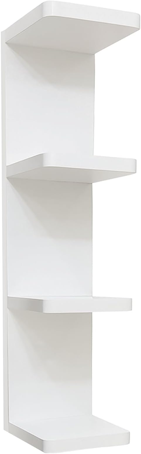 LitaEther Modern Lack Wall Shelf -Round Edge (White, 4 Tier)