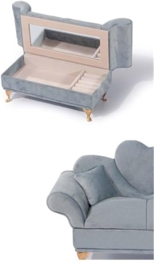 Jewelry Box Creative Flannel Jewelry Organizer Small Sofa Shape Jewelry Organizer Makeup Mirror Ring Organizer Jewelry Organizer for Rings Necklaces Bracelets Earrings ( Color : Gray , Size : 24*9*17c