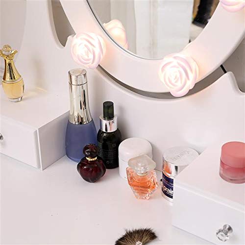 Dressing Table, Vanity Set with Mirror & Stool Vanity Makeup Table MDF Makeup Dressing Table with Cushioned Stool Cosmetic and Jewelry Organizers for Women Girls Bedroom, Bathroom