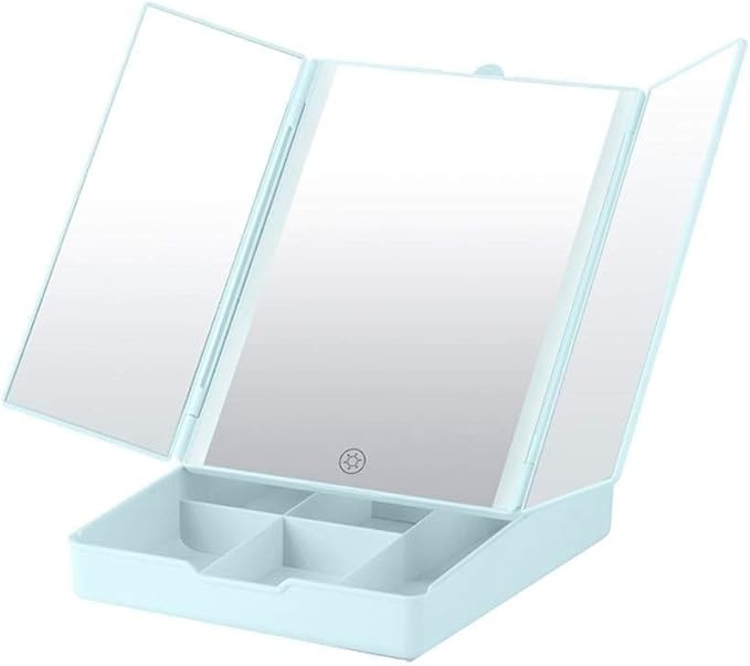 Lighted Large Vanity Makeup Dimmable Natural Light Touch Screen Dual Power Adjustable Stand with Cosmetic Organizer (Color : OneColor) (Blue)