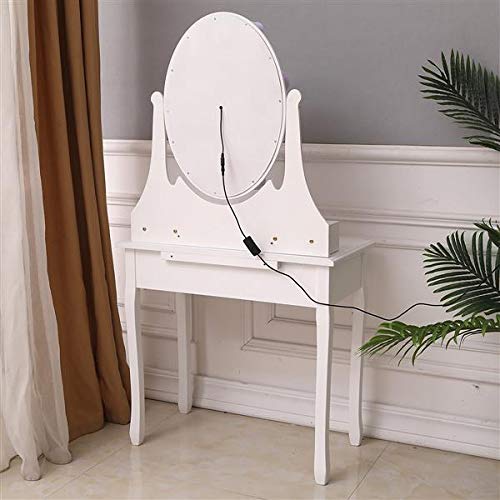 Dressing Table, Vanity Set with Mirror & Stool Vanity Makeup Table MDF Makeup Dressing Table with Cushioned Stool Cosmetic and Jewelry Organizers for Women Girls Bedroom, Bathroom