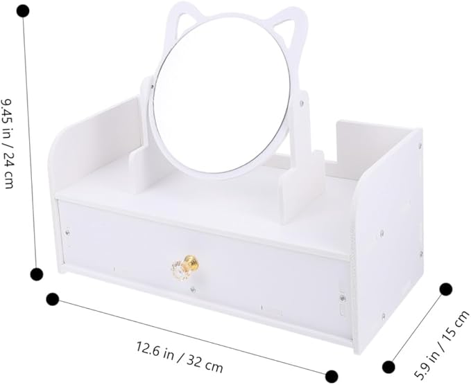 Cabilock Vanity Mirror with Storage Box Large Desktop Makeup Mirror PVC Cosmetics Organizer Non-Skid for Bedroom and Bathroom Use