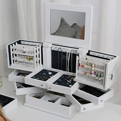 Makeup Organizer Jewelry Case Organizer Jewelry Storage Wooden Jewelry Box With Mirror Lid 5-Layer Jewelry Organizer Box Extra Large Capacity Jewelry Armoire Ring Necklacel Jewelry Box