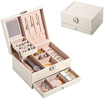 Makeup Organizers Multilayer Jewelry Box Storage Box PU Leather Velvet Storage Box Watch Earring Necklace Ring Jewelry Box 8.85 Inches Jewelry Case (Color : Black) (White) (White)