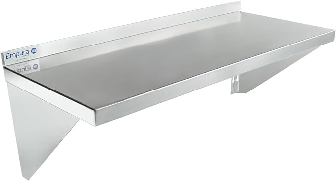 Empura 15" x 36" Stainless Steel Wall Mount Shelf with Backsplash | Commercial Floating Hanging Storage Organizer for Kitchen Laundry Utility Room | 36"W x 15"D x 16"H, 300 lb Capacity, 18 Gauge, NSF