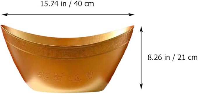 Yuanbaofu Bucket Golden Plastic Ingot Shape Wedding Housewarming Gift Storage Container Home Sundries Organizer New Year Flower Container Prosperity Basket 15.74X9.05X8.26In