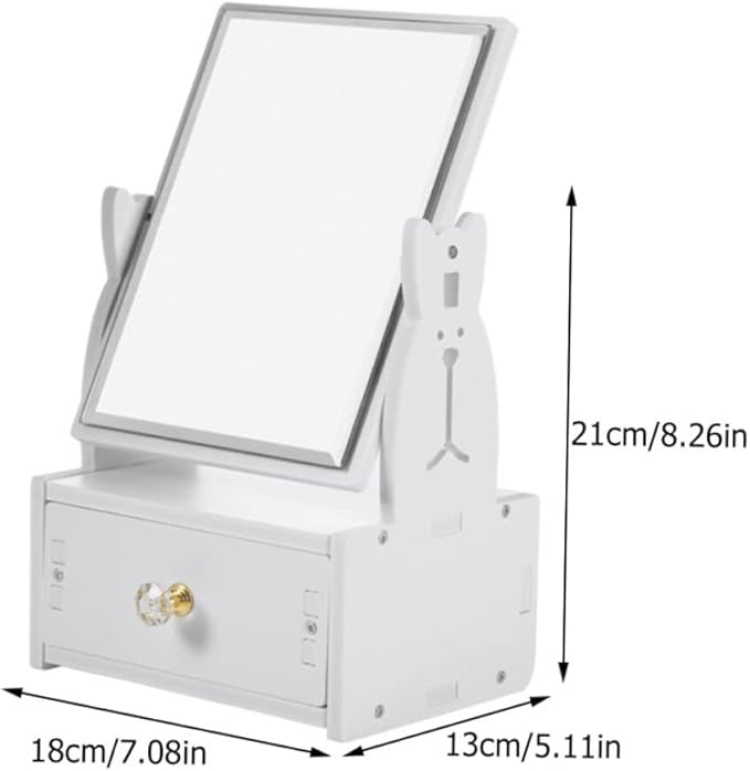 Beaupretty 1pc Cute Desktop Makeup Mirror with Drawer Rotating Vanity Mirror for Bedroom Stylish Cosmetic Organizer with Cartoon Design for Daily Use and Giving