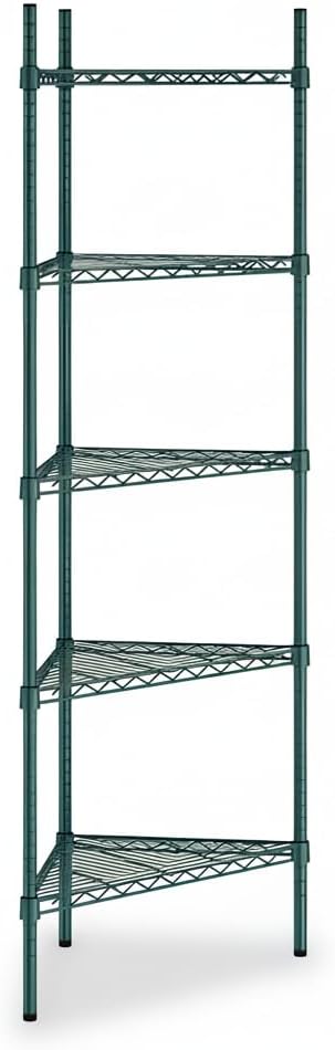 25" W x 18" D x 74" H NSF Green Triangle Heavy Duty Corner Shelving Kit, 5-Shelf Adjustable Wire Rack
