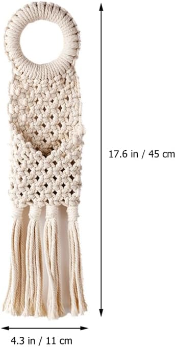 Cabilock Macrame Hanging Wall Organizer - Small Boho Woven Storage Pouch for Keys, Phone & Mail - Decorative Cotton Tassel Tapestry for Dorm Room, Bedside & Narrow Spaces