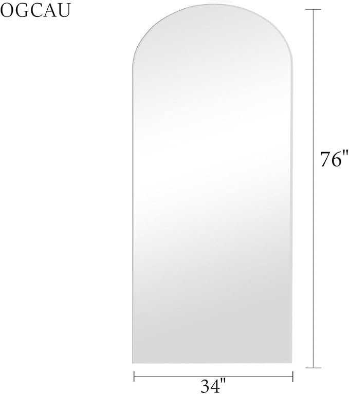 OGCAU 76"x34" Arched Full Length Mirror, Hanging Leaning or Standing Full Body Mirror, Wall Mounted Mirror with Aluminum Frame for Living Room, Bedroom or Cloakroom (White)