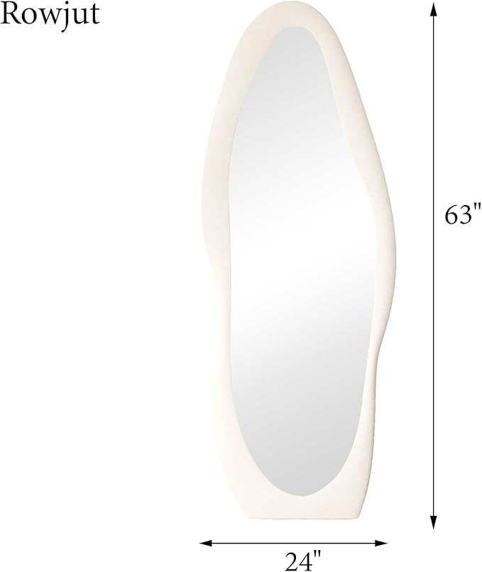 Rowjut Full Length Mirorr, 63"x24" Mirror Full Length, Irregular Wall Mounted Mirror, Standing Floor Mirror with Flannel, Wavy Body Mirorr Hanging or Leaning Against Wall for Bedroom (White)