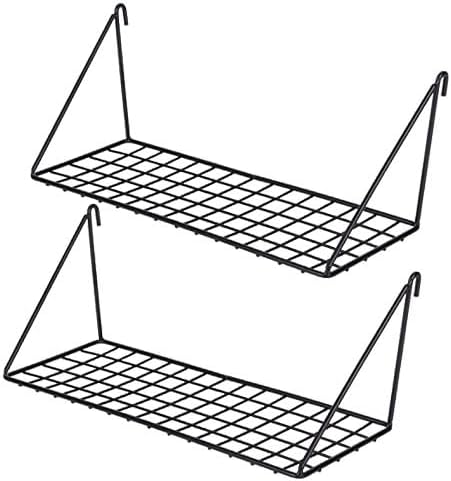 Kaforise Hanging Straight Shelf for Wire Wall Grid Panel, Small Wire Wall Organizer and Display Shelf, Size 11.8" X 4.3",Black Painted (2)