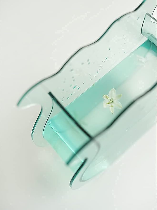 Acrylic Flower Vase Fish Tank for Small Goldfish Make-up Brush/Pen Holder Elegant Modern Contemporary Design Vase for Home Office Wedding Decor (Green Glass, Flower)
