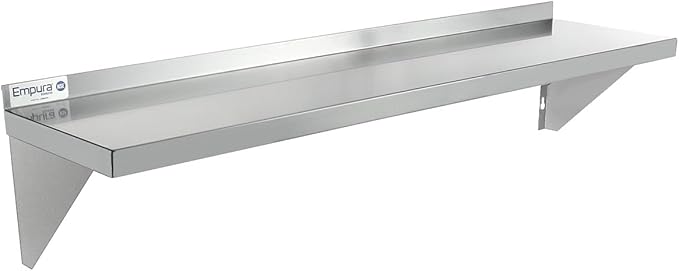 Empura 12" x 48" Stainless Steel Wall Mount Shelf with Backsplash | Commercial Floating Hanging Storage Organizer for Kitchen Laundry Utility Room | 48"W x 12"D x 13"H, 255 lb Capacity, 18 Gauge, NSF
