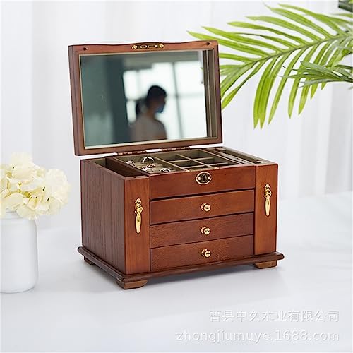 Vintage Wooden Jewelry Box with Lock, Makeup Organizer, Solid Wood Storage for Necklaces and Accessories, Elegant Display Case for Jewelry Storage
