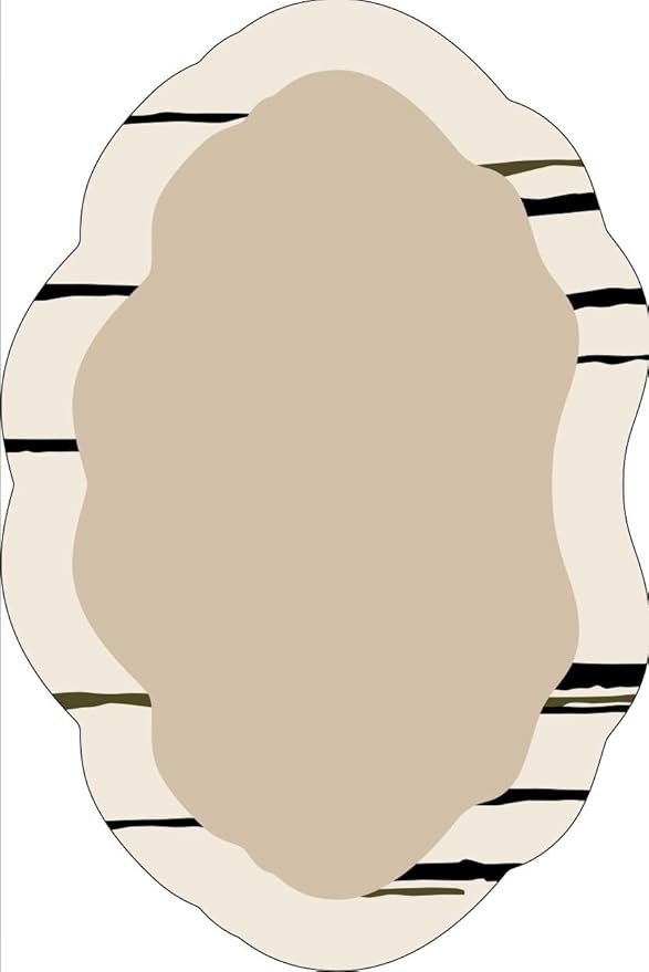 Mid Century Modern Irregular Rug 4x6 Beige Cream Black Lines Border Irregular Shaped Area Rug for Living Room Bedroom Playroom Minimalist Abstract Boho Home Office Foldable Thin Comfort Carpet Mats