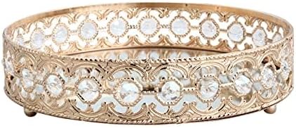 Round Gold Mirror Coffee Table Tray - Decorative Organizer for Perfume, Makeup, Vanity, Dresser Tops (11.8 in)