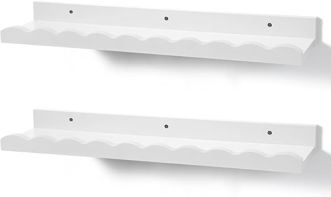 Suzile 2 Pcs Scalloped Shelves Wall Floating Shelves Set for Room, Bathroom, Bedroom, Cute Room Decor Aesthetic and Books, Toys, Photo Frames Storage(12",White)