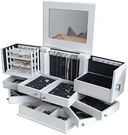 Makeup Organizer Jewelry Case Organizer Jewelry Storage Wooden Jewelry Box With Mirror Lid 5-Layer Jewelry Organizer Box Extra Large Capacity Jewelry Armoire Ring Necklacel Jewelry Box