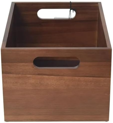 Acacia Wooden Storage Crates Storage Box Farmhouse Decorative Boxes with Handles for Home Organization,Display Handmade Natural Solid Wood Basket (Brown)