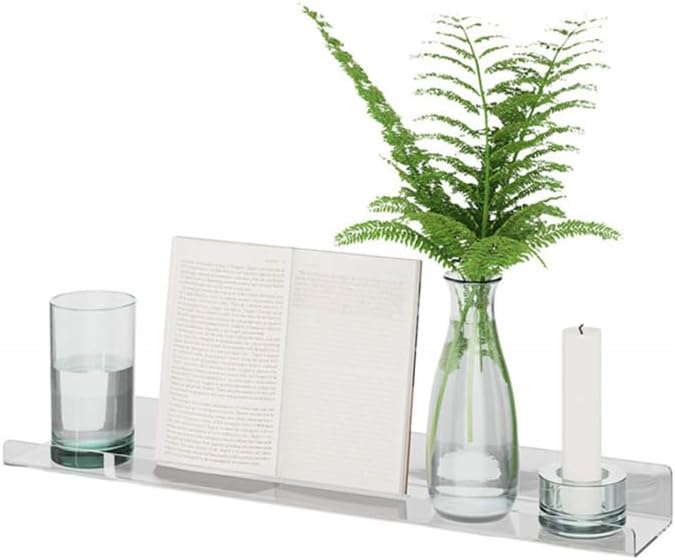 PRETYZOOM 1 Pack Acrylic Shelves for Storage, 12x4 Inches Wall Floating Bookshelves for Nursery, Bathroom Perfume Makeup Display Shelf, Space-saving Wall Organizer