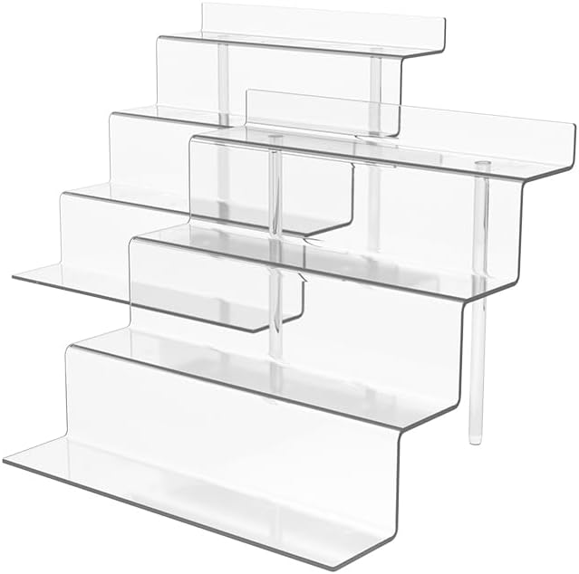Acrylic Stands for Display,4 Tier Clear Cupcakes Perfumes Figurines Display Stand Risers Shelf Vendors Amiibo Funko Cupcakes Perfumes Candies Cosmetics Decoration and Organizer