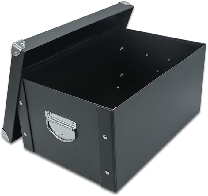 GUOZI Collapsible Storage Box, Decorative Memory Box with Lid & Metal Reinforced Corners, Cardboard File Bin with Handles, Organizer Gift Box for Keepsake Toy Photos Office Nursery Wardrobe Bookshelf