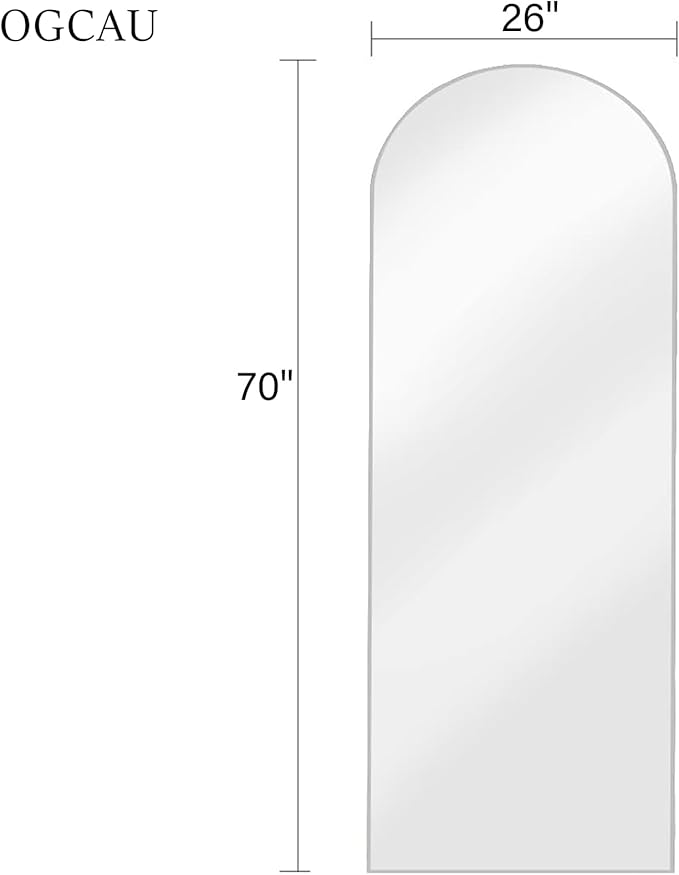OGCAU Arched Full Length Mirror, 70"x26" Floor Body Mirror with Stand, Wall Mounted Hanging, Standing or Leaning with Aluminum Frame for Bedroom Living Room (White)