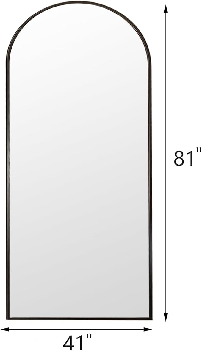 Rowjut Floor Full Length Mirror, Arched Mirrors Full Length 81"x41" Freestanding Large & with Aluminum Frame&Wall Mounted & Hanging or Leaning& Full Body Mirror for Bedroom, Black