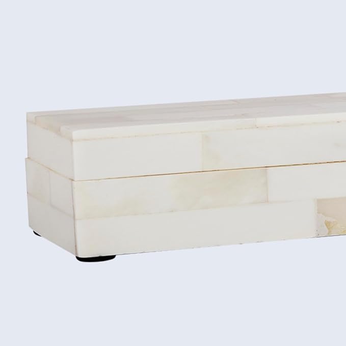 Handicrafts Home Decorative Storage Box with Lid- 10x2.5x1.5” Small Keepsake, Trinket Box, Memory Box- Decorative Boxes for Home Decor, Centre Table, Giftable Storage Accent- Classic Plain- White