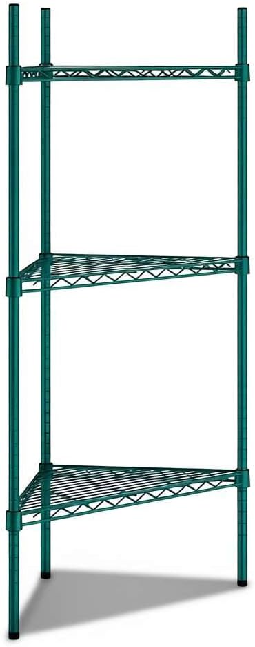 25" W x 18" D x 54" H NSF Green Triangle Heavy Duty Corner Shelving Kit, 3-Shelf Adjustable Wire Rack