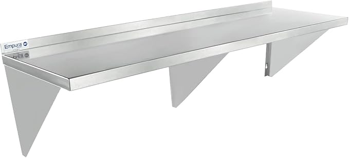 Empura 18" x 60" Stainless Steel Wall Mount Shelf with Backsplash | Commercial Floating Hanging Storage Organizer for Kitchen Laundry Utility | 60"W x 18"D x 15.75"H, 450 lb Capacity, 16 Gauge, NSF