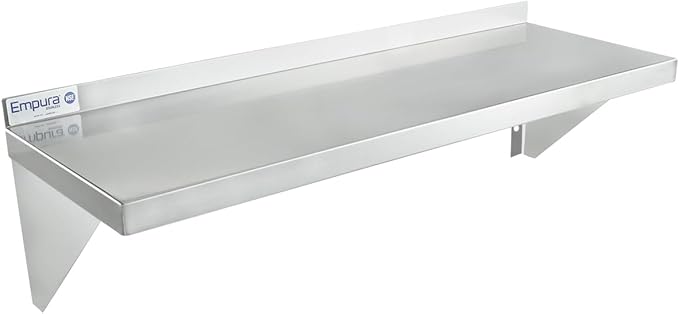 Empura 12" x 36" Stainless Steel Wall Mount Shelf with Backsplash | Commercial Floating Hanging Storage Organizer for Kitchen Laundry Utility Room | 36"W x 12"D x 13"H, 230 lb Capacity, 18 Gauge, NSF
