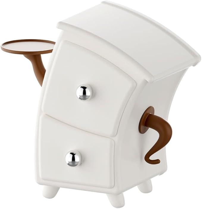 Cute Whimsical Desktop Organizer with 2 Drawers, Small Storage Box, Aesthetic Room Decor, Thick Smooth Plastic, 4.7×4.7×8.7 Inch, for Jewelry, Stationery, Accessories, Unique Gift for Women & Girls