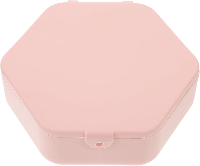 Portable Pink Hexagonal Travel Jewelry Organizer Box with Mirror, Mini Makeup Storage Case for Women, Sectioned Jewelry Holder for Rings and Hair Accessories