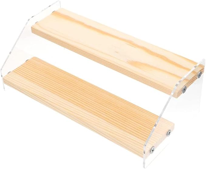 2/3/4 Layer Clear Acrylic Wooden Storage Rack Ladder Dessert Cake Display Rack Jewelry Display Stand Makeup Organizer (2 Layer 20x7.5x10.5cm), WOOD