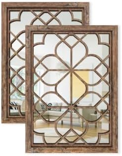 Set of 2 19x26 Inch Large Redbrown Shatterproof Rectangular Wall Mirrors, Boho Rustic Farmhouse Vintage Accent Mirrors for Living Room Bedroom Entryway Dining Room & Home Decor