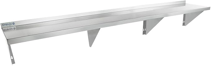 Empura 15" x 84" Stainless Steel Wall Mount Shelf with Backsplash | Commercial Floating Hanging Storage Organizer for Kitchen Laundry Utility Room | 84"W x 15"D x 16"H, 505 lb Capacity, 18 Gauge, NSF