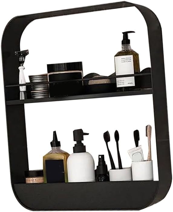 Jerliflyer Wall Mounted Floating Shelves for Bathroom, 2 Layer Carbon Steel Makeup and Cosmetic Organizer Rack