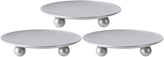 Scwhousi Silver Iron Plate Candle Holder, Decorative Iron Pillar Candle Holder, Set of 3,Candle Stand for Wax Candles