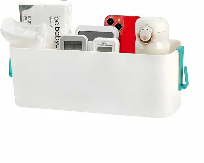 Bedside Caddy Hanging Basket Organizer with Hooks Dorm Bunk Beds Shelf Night Table Storage Holder for Remote Controls Magazines Phone Glasses Bottle (Green)