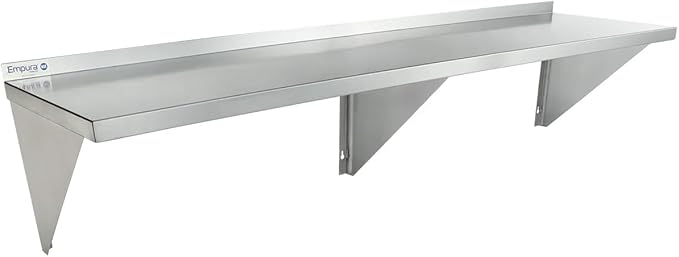 Empura 18" x 72" Stainless Steel Wall Mount Shelf with Backsplash | Commercial Floating Hanging Storage Organizer for Kitchen Laundry Utility | 72"W x 18"D x 15.75"H, 450 lb Capacity, 16 Gauge, NSF