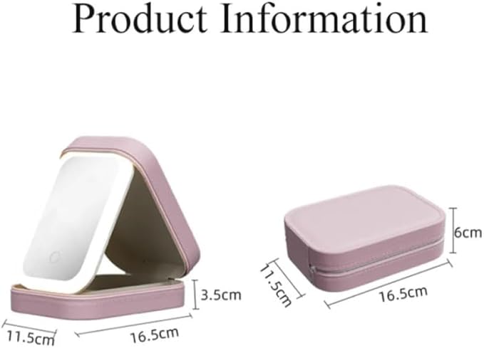 Adjustable Brightness Travel Makeup Case with LED Lighted Mirror Compact Small Organizer Bag with Divided Storage for Makeup and Jewelry Portable Rechargeable Vanity Box for Women