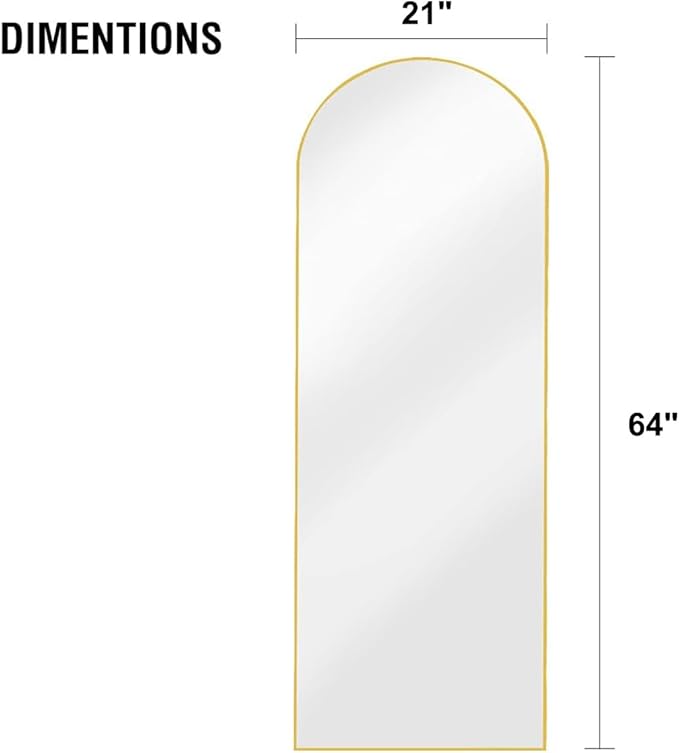 OGCAU Full Length Mirror, 64"x21" Arched Full Body Mirror, Hanging, Leaning or Standing, Wall Mounted for Bedroom Living Room, Gold