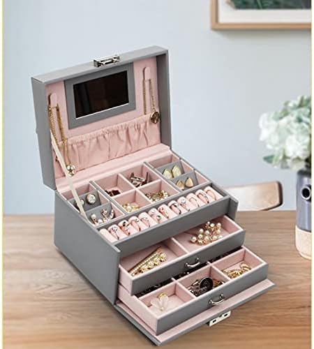Jewelry Box Jewelry Box Organizer Large Ring Necklace Display Makeup Holder Cases Leather Jewelry Case with Lock for Women Storage