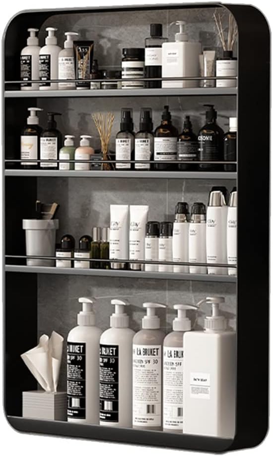 Floating Shelves Punch-Free Bathroom Shelf, 2-4 Tier Wall-Mounted Makeup Organizer, Cosmetic Storage Rack, 10kg Load-Bearing (Color : Black, Size : 30 * 8 * 40cm) (Black 40 * 8 * 60c