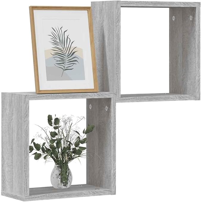 vidaXL Modern Wall Cube Shelves Set of 2 Gray Sonoma 11.8X5.9X11.8 in Storage Floating Mounted for Living Room and Office Display Shelf Organizer Hanging Bookshelf